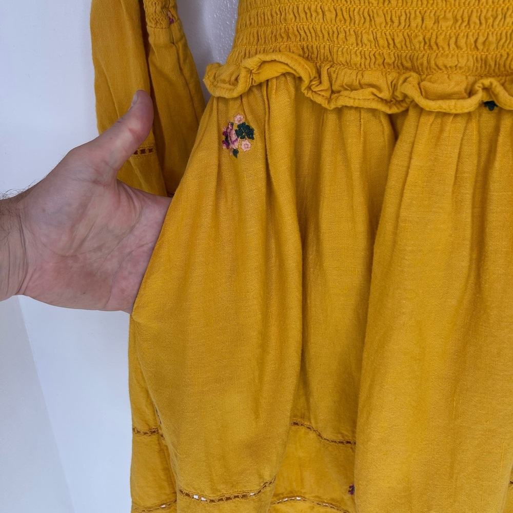 Free People Counting Daises Bell Sleeve Mini Dress Small‎ Boho Hippie Festival - Picture 6 of 16
